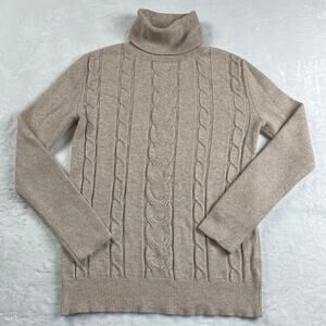 Women's Beige Cable Knit Turtleneck Sweater Size Medium